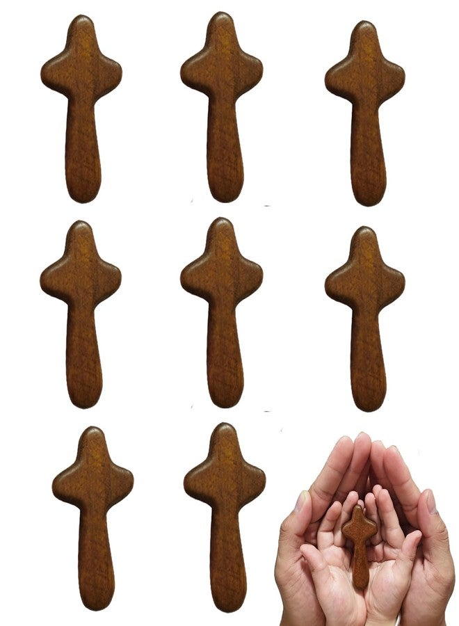 EAEDMY 8 Pieces Small Wooden Crosses for Pocket, Portable Pine Hand Held Cross Craft, Jesus Cross Prayer Cross for Religious Occasion or Communion, 2.44in (8pcs brown) - Image 1